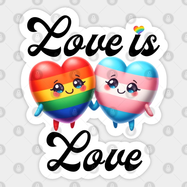 Adorable LGBTQ+ and Transgender Hearts - Cute Love is Love Pride Illustration Sticker by WarFX Designs